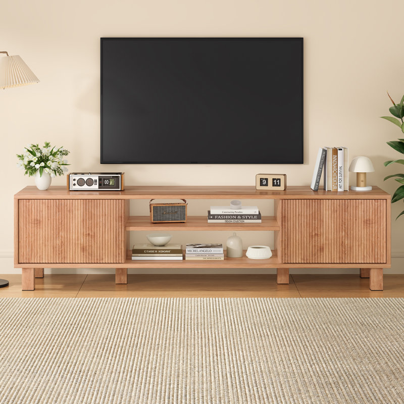 Merlino Solid and Manufactured Wood TV Stand with Cable Management, Natural Wood
