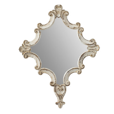 30" X 23.5" White Diamond Living Room Mirror Accessory - Bedroom, Office, Entryway Fir Wood & Clear Glass Home Accent With Design Room,