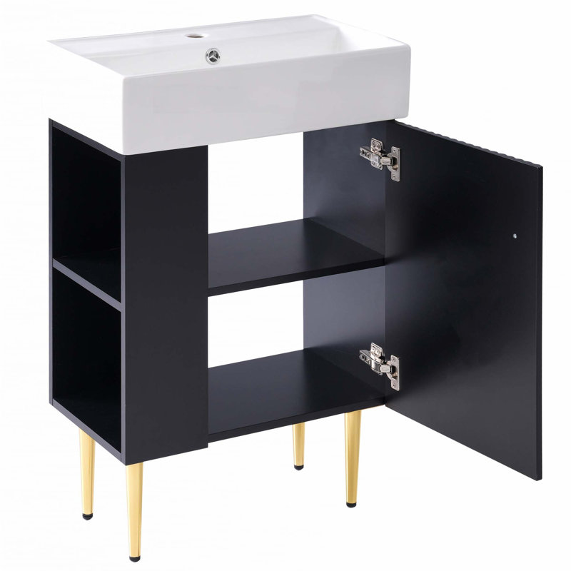 Meuble-lavabo 21,6 po avec lavabo simple en céramique, rangement à gauche, Noir