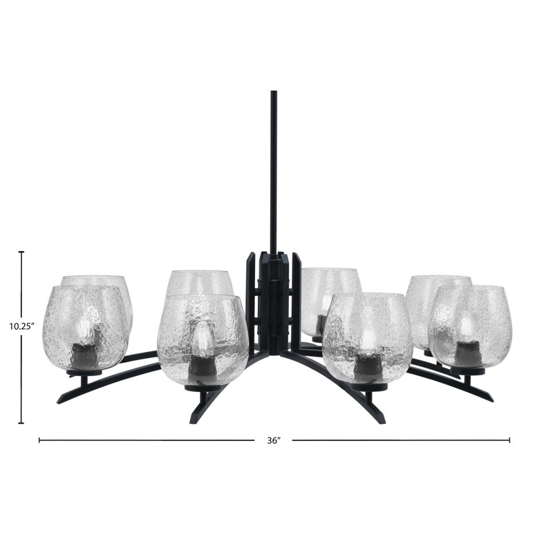 Lustre 8 lumières kurve au fini noir mat avec verre à bulles 6 po, Fumée