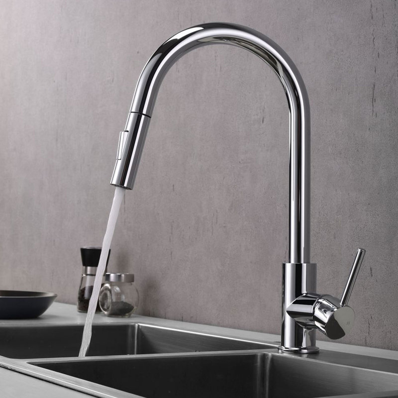 Robinet de cuisine à poignée simple en acier inoxydable, Chrome