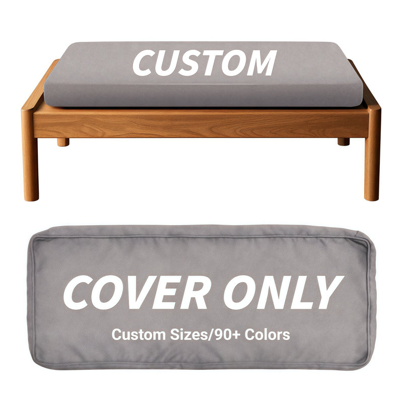 Custom Cushion Cover, Replaceable Bench Cushion/Chair Cushion Cover, Gray, 106" W x 30" D