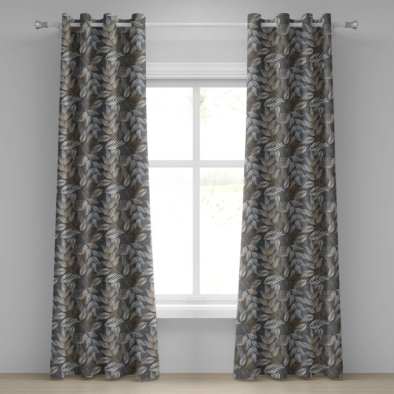 Rideau décoratif à œillets à 2 panneaux East Urban Home, 50 po, brun gris et noix de coco, L 50 po x L 120 po