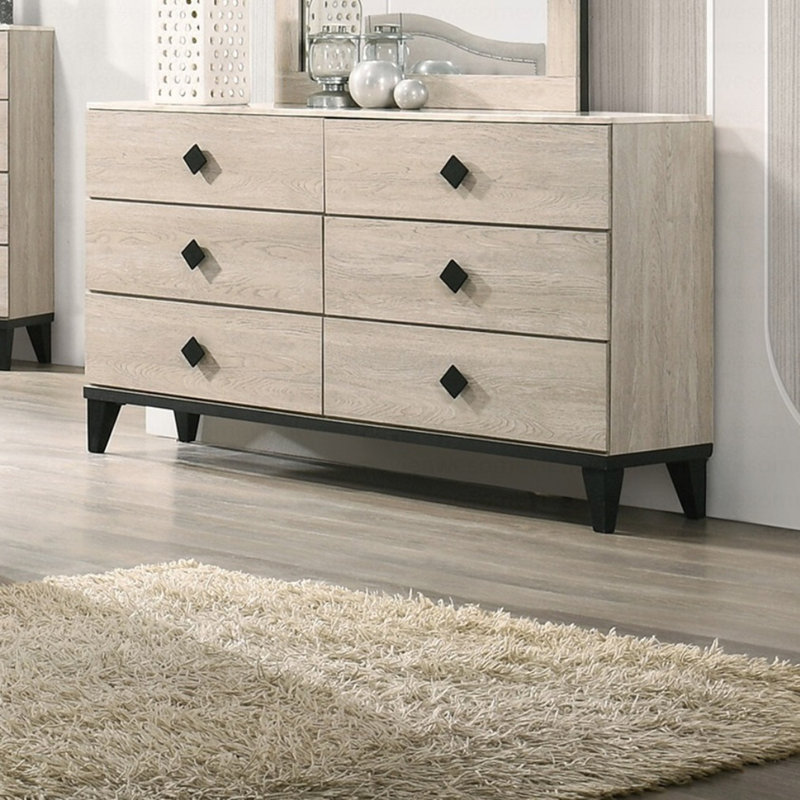 Meuble de chambre à coucher de style moderne avec commode 1 pièce et tiroirs 6X tiroirs, Crème