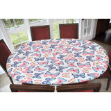 Rosalind Wheeler Deluxe Elastic Edged Flannel Backed Vinyl Fitted Table Cover - Butterfly Pattern - Oblong/Oval - Fits Tables Up To 48" W X 68" L in , 48" x 68"