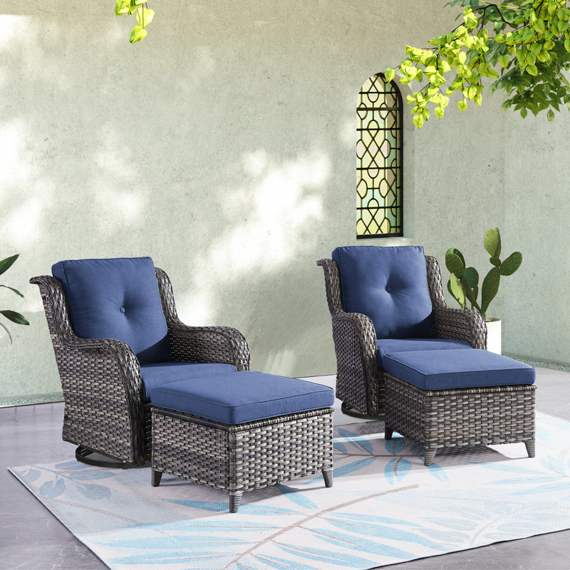 Chaise de patio à bascule avec coussins et repose-pieds Bonia Makennah, Bleu, Gris