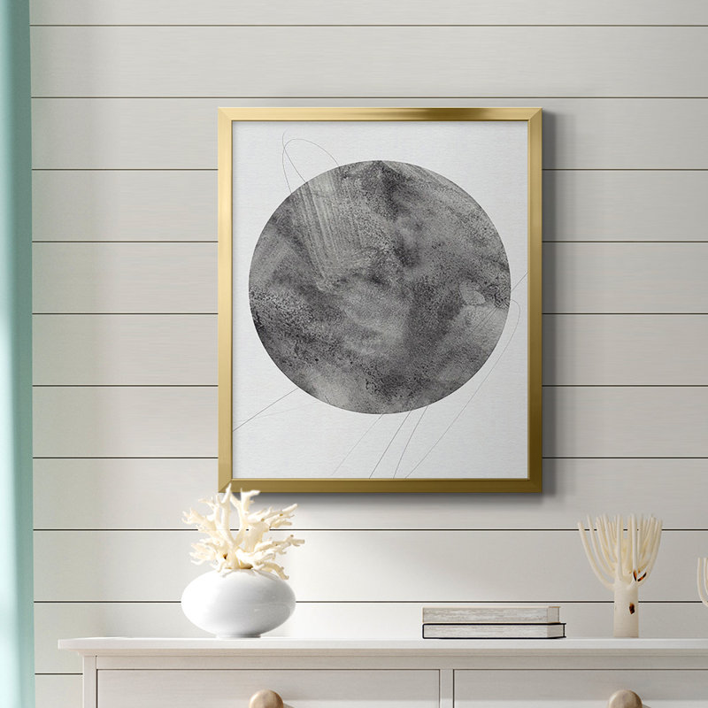 Graphite lune II, toile encadrée de qualité supérieure - prête à être accrochée, H 24 po x l 20 po, Or