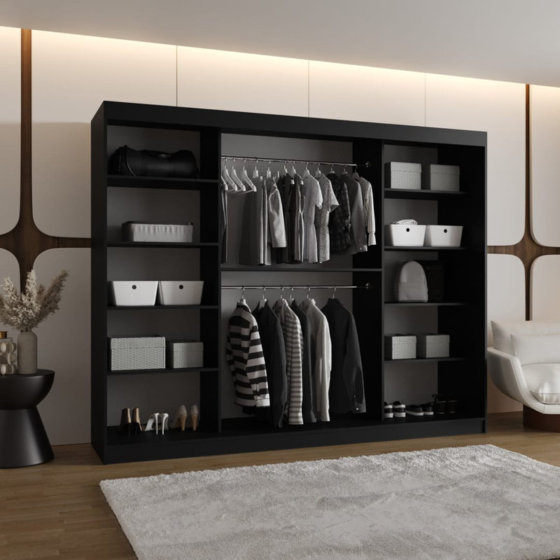 Sylina 3 Door Manufactured Wood Wardrobe, Black