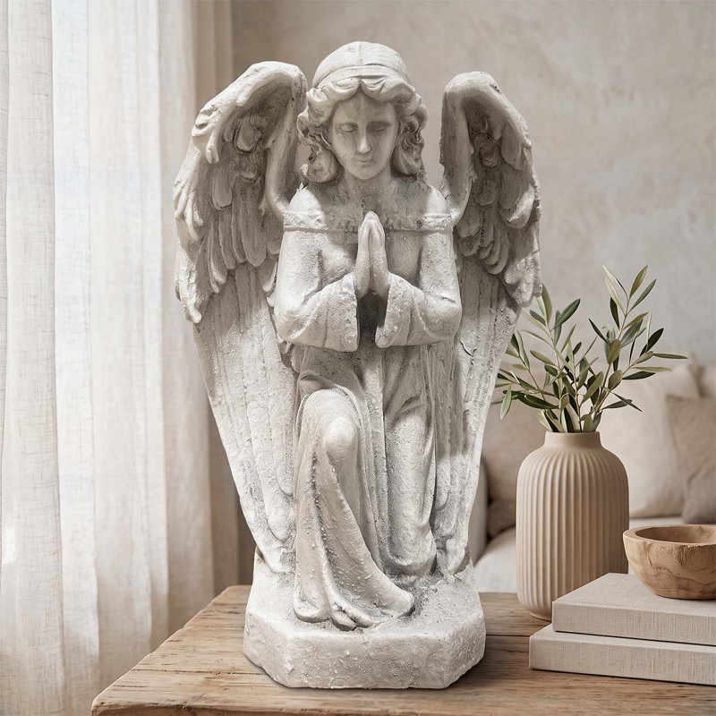 Statue d'ange en prière en oxyde de magnésium résistant aux intempéries, pour la décoration intérieure et extérieure, détails exquis et conception durable