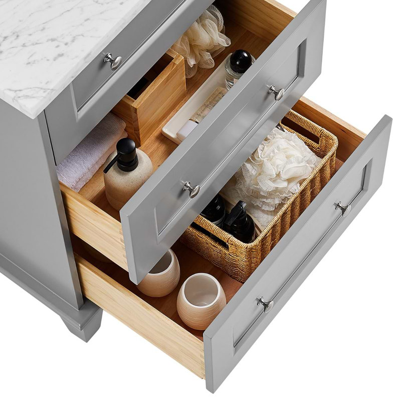 Nora 24" Freestanding Standard Single Bathroom Vanity with Top, Gray, 24", White Carrara Marble