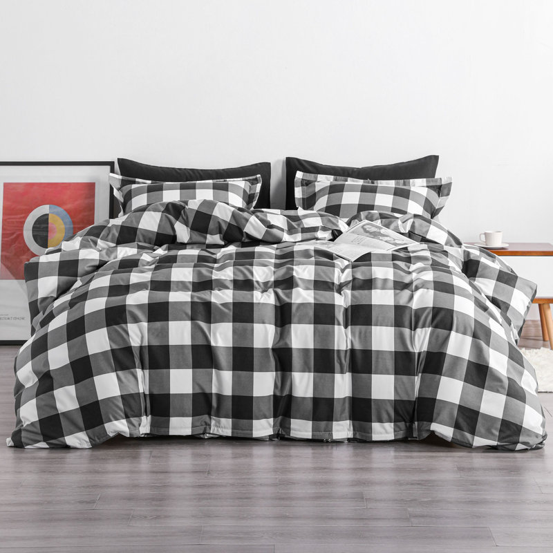 Ensemble de housse de couette avec microfibre à carreaux Buffalo et serrure à l'épreuve des changements de vitesse., 2