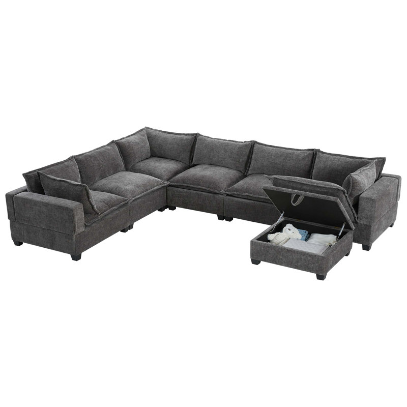 Canapé modulaire en forme de U de 117,5 po avec repose-pieds de rangement mobile et large pour des espaces de vie flexibles
