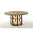 Eden 59" Round Rustic Oak Dining Table With LED Light, Black Metal Frame, Shelves