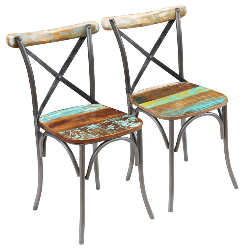 Chaise de salle à manger vidaXL multicolore en bois massif récupéré et en acier