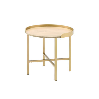 Table d'appoint en chêne et or avec un élégant piètement en métal - Décore le salon et s'intègre parfaitement à la décoration intérieure