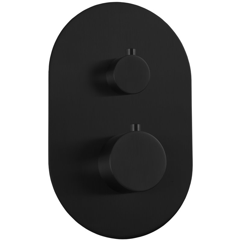 Thermostatic Mixer With 3-Way Diverter + "Off" Position Trim Kit RND + Lever Satin Brass, Black