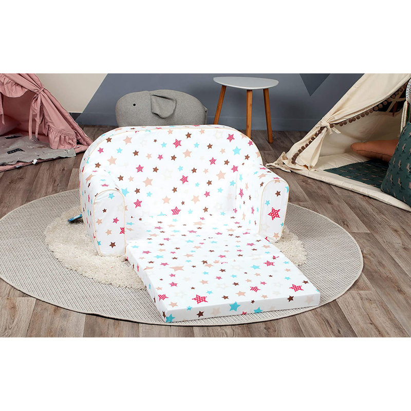 Isabelle & Max™ Toddler Sofa & Kids Couch - Versatile 2 in 1 Toddler Couch w/ Washable Cover-White with Stars