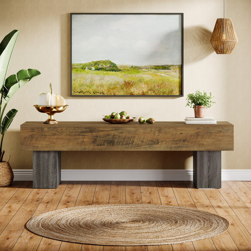 63" TV Stand, Farmhouse Entertainment Center, Gray/Vintage Brown