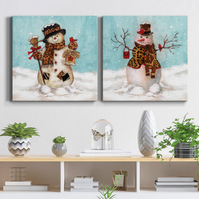 Bonhomme de neige - ensemble de 2 reproductions sur toiles tendues