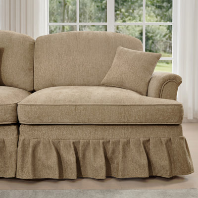 Classic Sleeper Sofa Couch With Flared Arms And Removable Ruffles Pleats Skirts And Spindle Legs, Comfy Modular Sectional Chenille Deep Seat Cloud Sofa Couch With 3 Movable Ottomans, Light Coffee