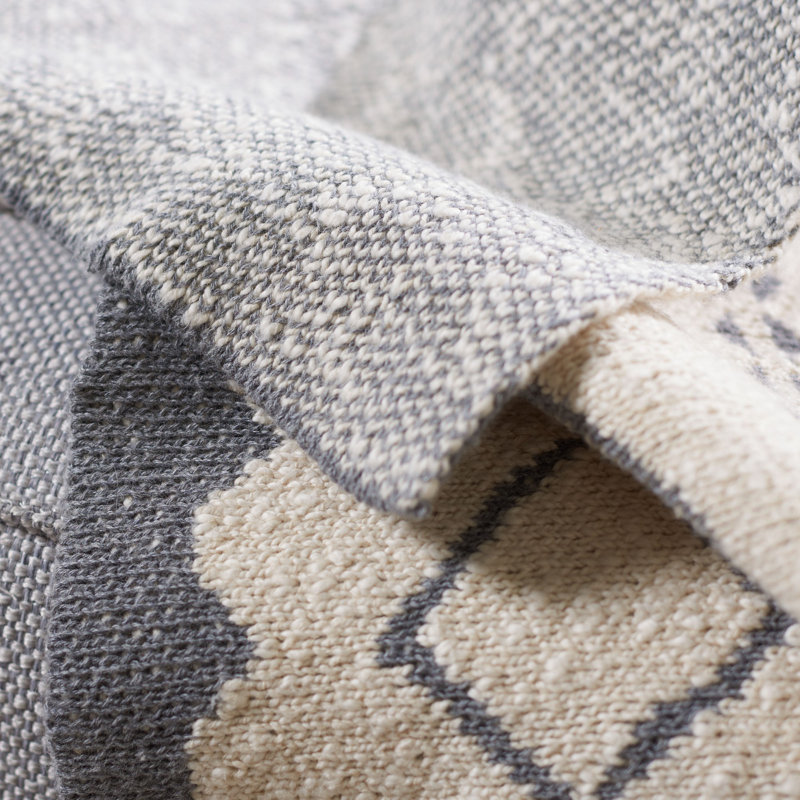 Tamar Grey and Beige Knitted Cotton Throw Blanket