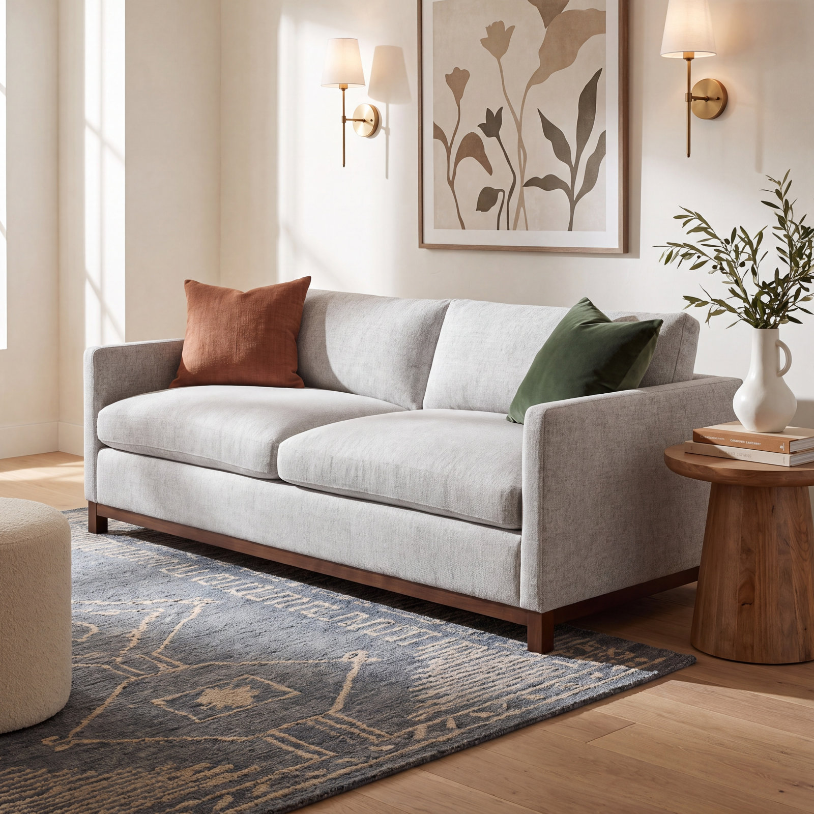 Liz Upholstered Sofa, 32.28"H x 84.25"W x 39.37"D, Gray Heathered, Dark Brown