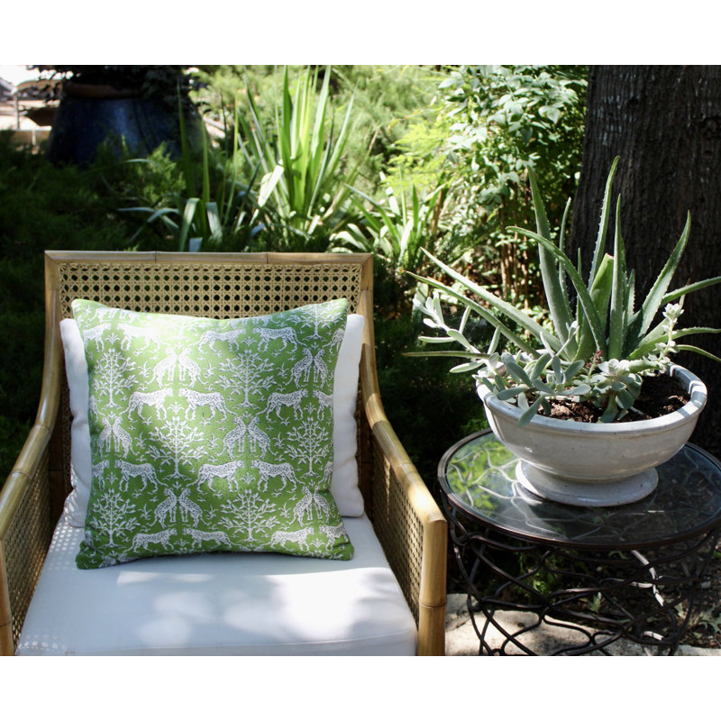 Sunbrella® Outdoor Throw Pillow, Kiwi Green/Green/White, Square, 20" H x 20" W