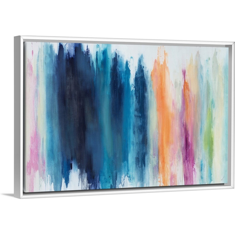 « pastel crayons », peinture sur toile, H 13,7 po x l 19,7 po x P 1,75 po, Cadre flottant blanc