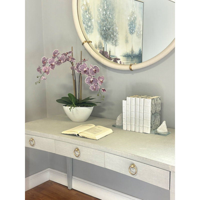 Orchid Floral Arrangement In A Ceramic Pot With Rocks, Pink