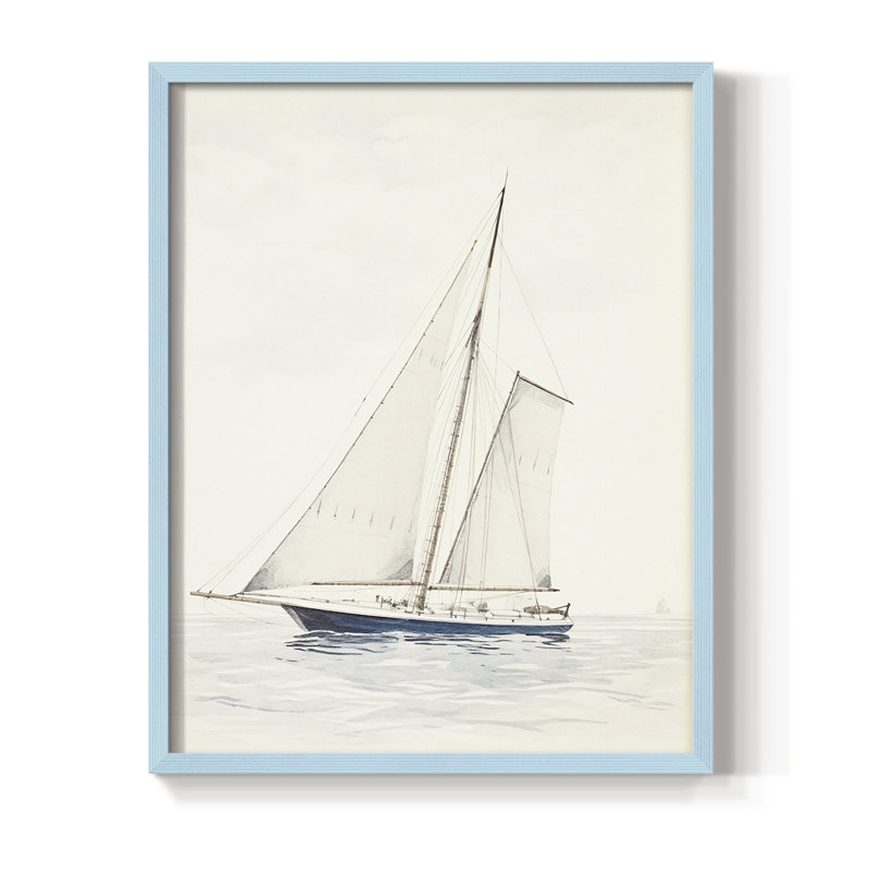 Impression nautique rétro I, reproduction encadrée - bois massif, H 11 po x l 9 po, Bleu