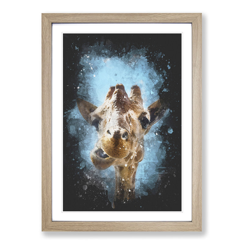 Chewing Giraffe - Picture Frame Painting Print, 45cm H x 33cm W x 2cm D, Oak Framed