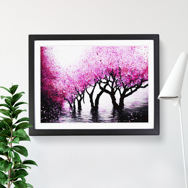Cherry Blossom Tree - Single Picture Frame Painting, 46cm H x 64cm W x 2cm D, Black