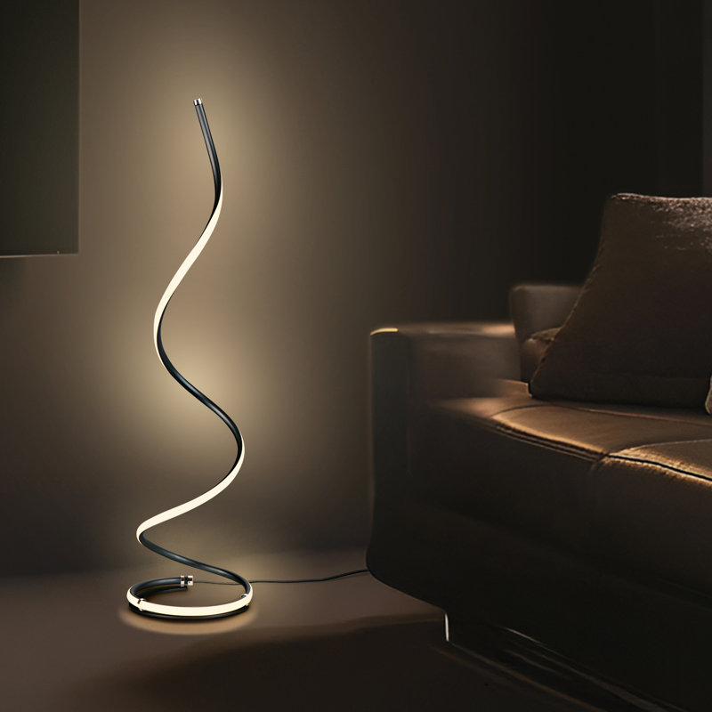 Sleek Allure 38" Jet Black LED Spiral Floor Lamp with Dimmer