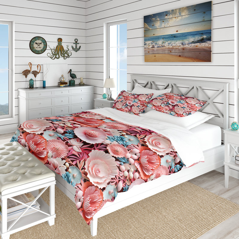 Seashell Serenity Ii Tropical Pattern II - Ensemble de housse de couette bord de mer