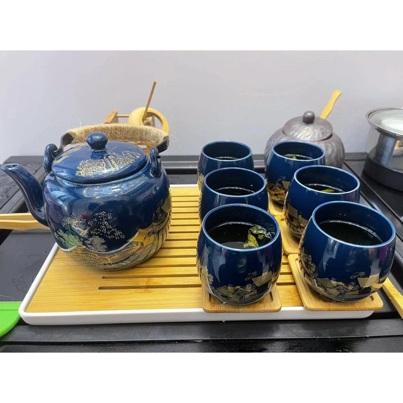Service à thé japonais, service à thé glacé noir dans une boîte cadeau avec 1 théière, 1 passoire à thé, 1 plateau à thé et 6 tasses à thé. Service à thé idéal pour la maison de bureau, Services à thé asiatiques pour les amateurs de th?