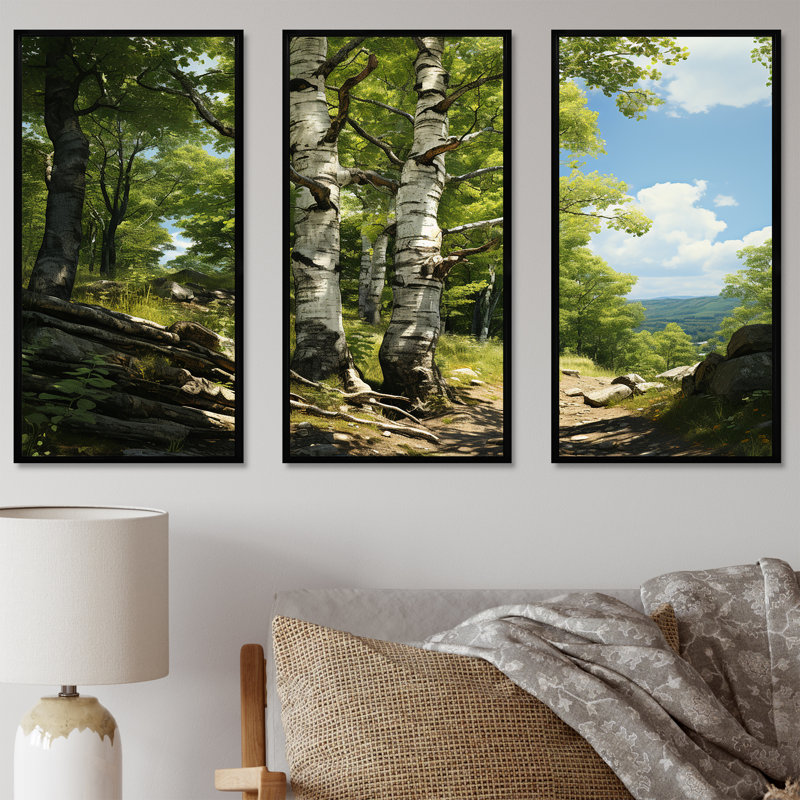 Birch Tree Forest Essence 1 - Arbre, art mural, H 28 po x l 36 po x P 1 po, Cadre flottant noir