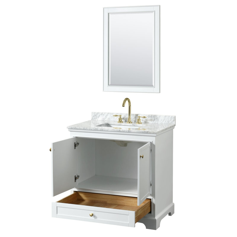 Deborah 36'' Single Bathroom Vanity with Marble Top, White, Matte Black