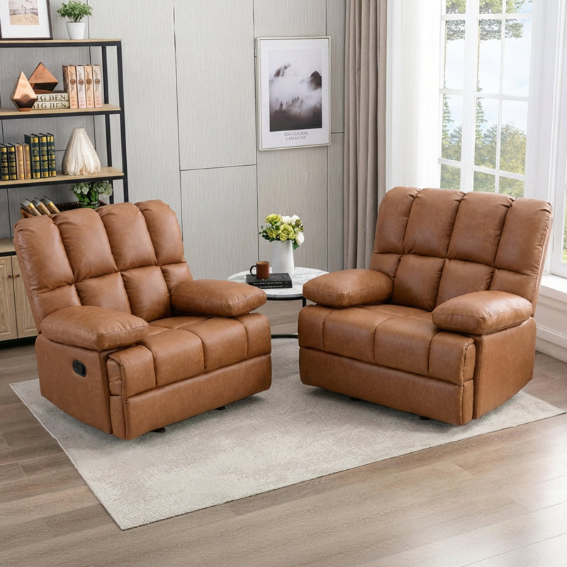 Brisen 44.5'' Wide Classic and Soft Faux Leather Glider Manual Recliner, Brown