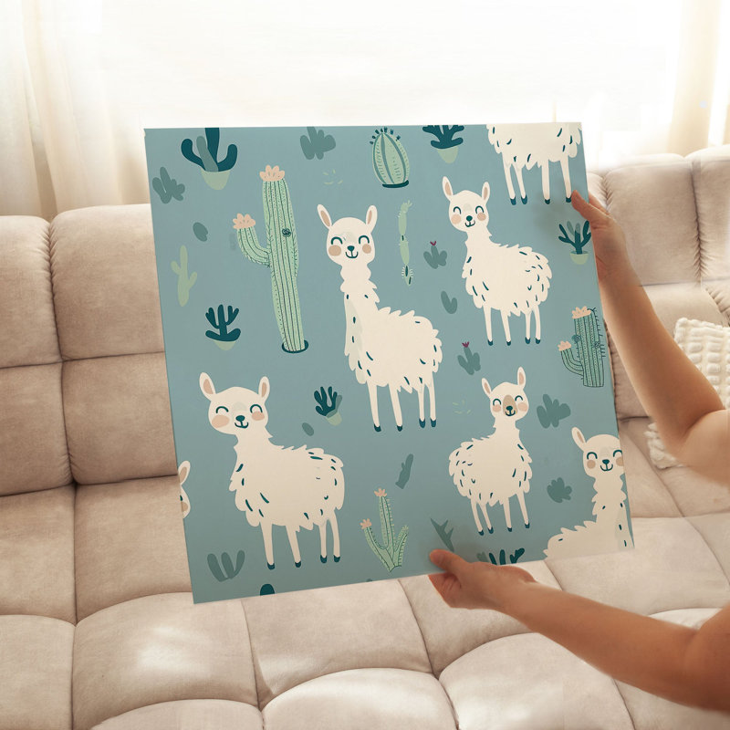 Animals Llama Pattern I Modern Unframed Art Print, 18" H x 18" W