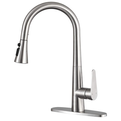 18 Inch High Brushed Nickel Kitchen Faucet With Pull Down Sprayer, Single Handle Nickel Kitchen Sink Faucet