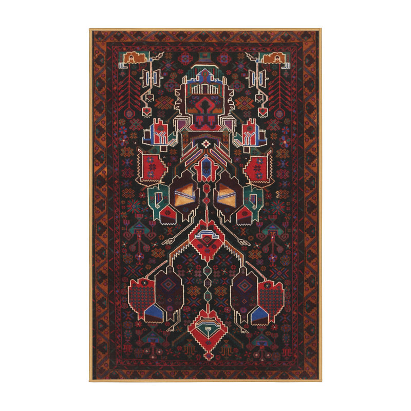 Tapis traditionnel noir/rouge/bleu, Rectangle 2 pi x 5 pi