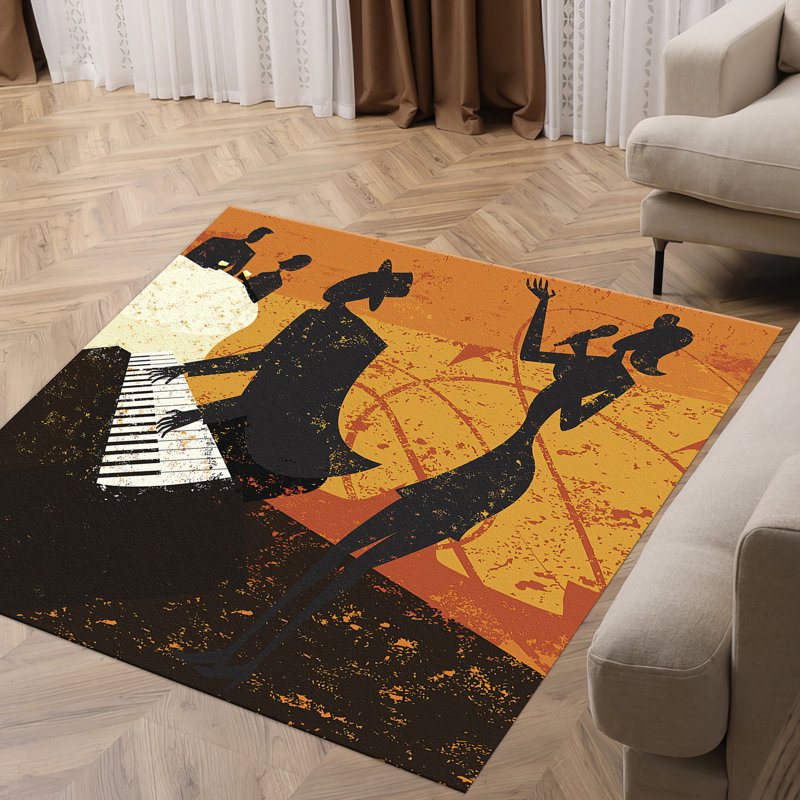 Contemporary Non-Woven Thin Type Printed Rug with Intricate Geometric Pattern for Modern Home Decor, Square 1'