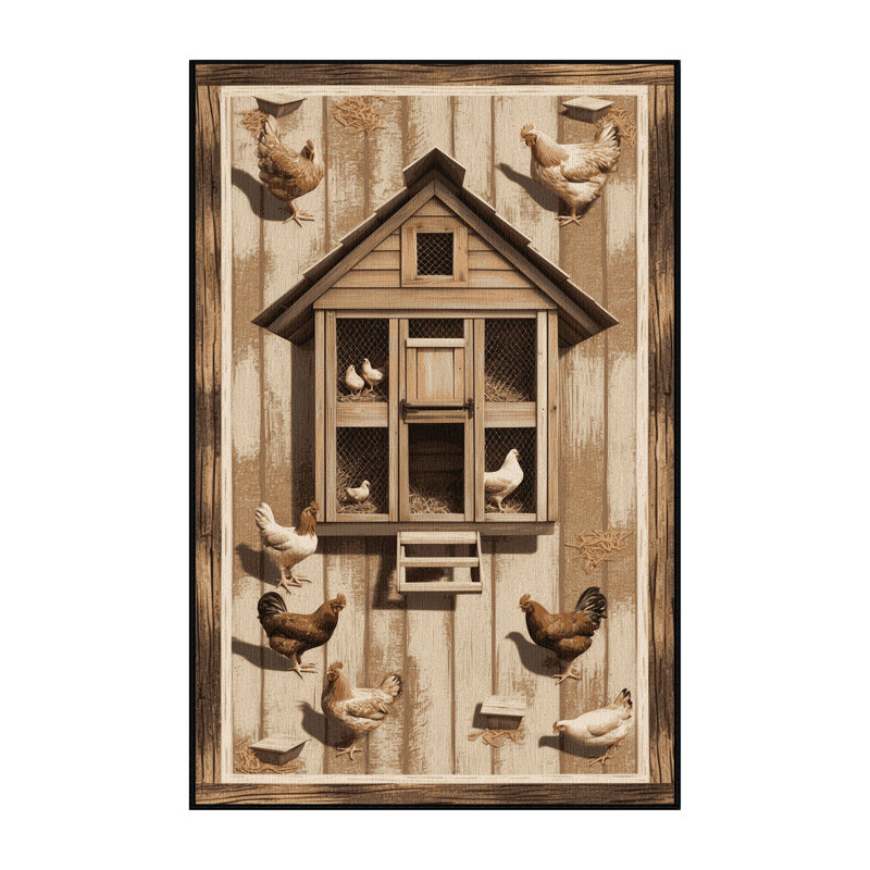 Washable Chicken Coop Farm Area Rug, Runner 2' x 4'