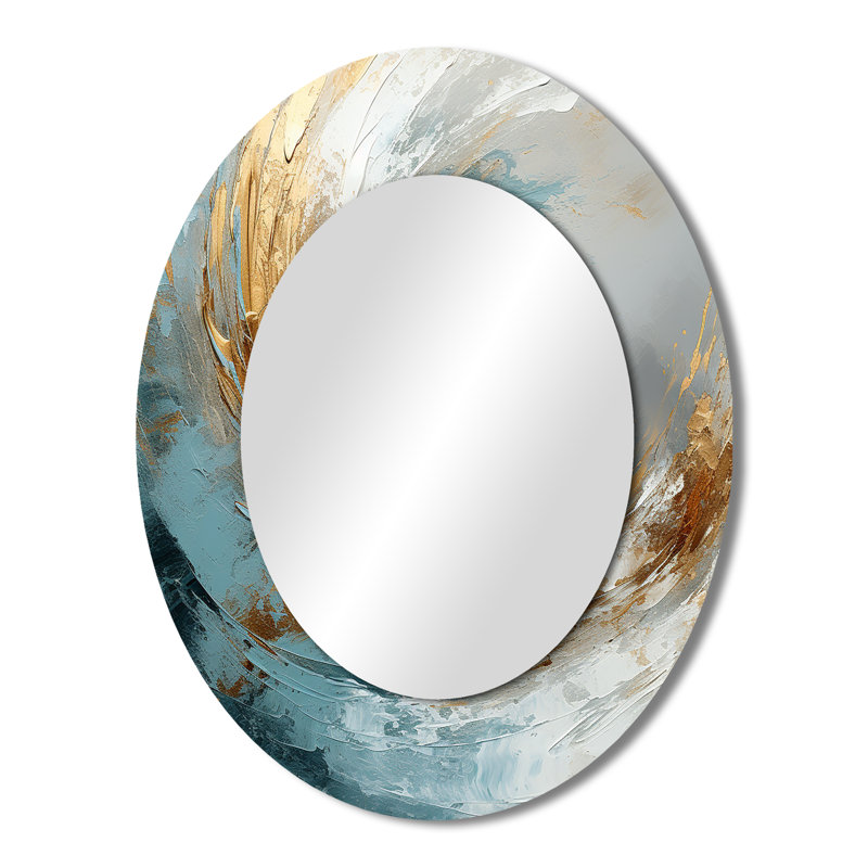 Gold And Grey Paint Spiral Whispers II - Gold Oval Wall Mirror Decor, 43" x 33"
