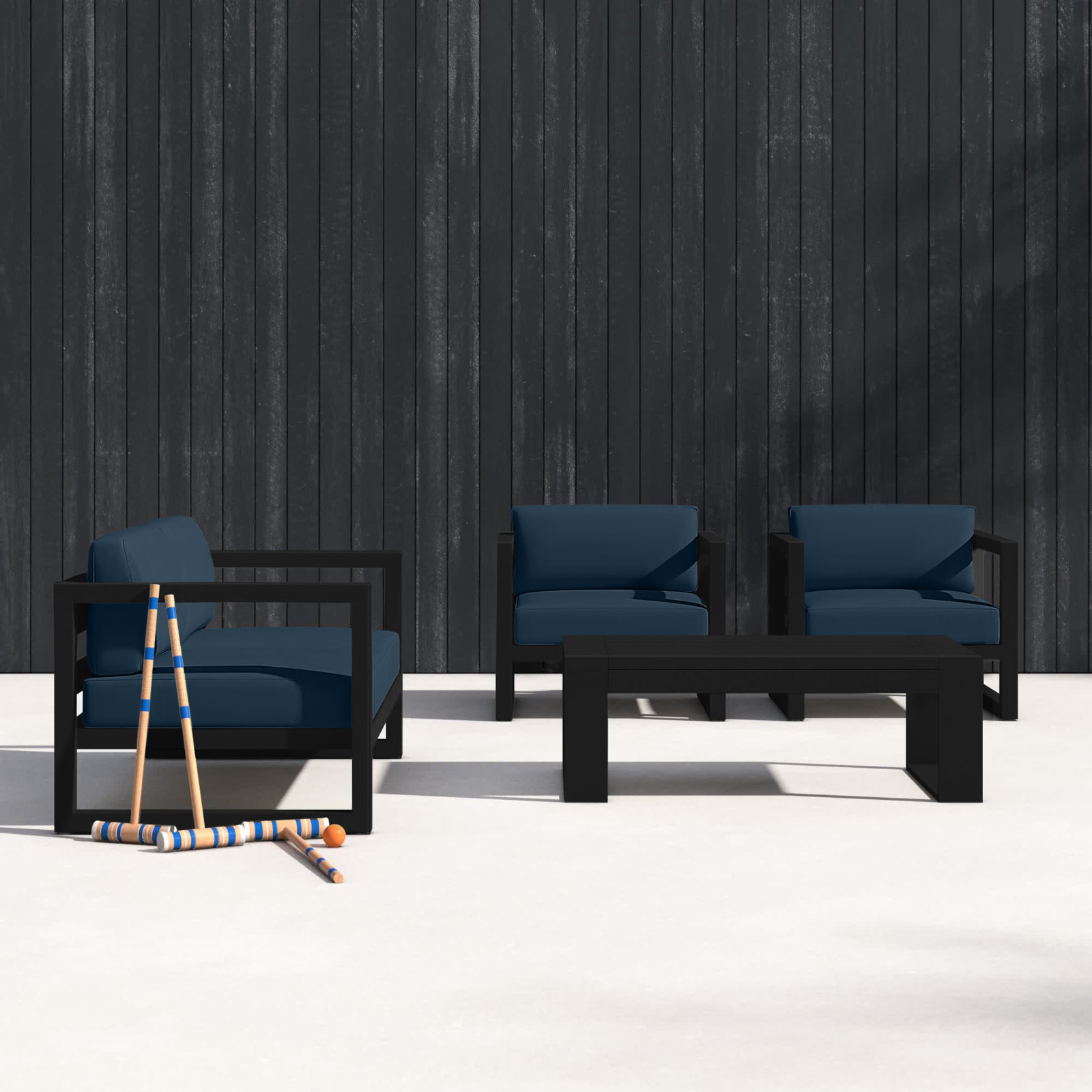 Smith 4-Person Patio Seating Group, Spectrum Indigo, 15.75" H x 45.25" W x 25.5" D, Black
