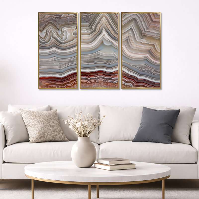 «The Polished Cut Of Agate», ensemble de 3 toiles encadrées, Or, H 20 po x l 36 po