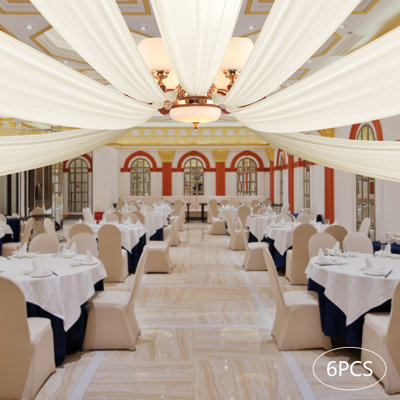 Beige Chiffon Wedding Ceiling Drapes 5 x 30 Ft 6 Pack Sheer Drapery Backdrop Curtain for Party Stage Ceremony Decor