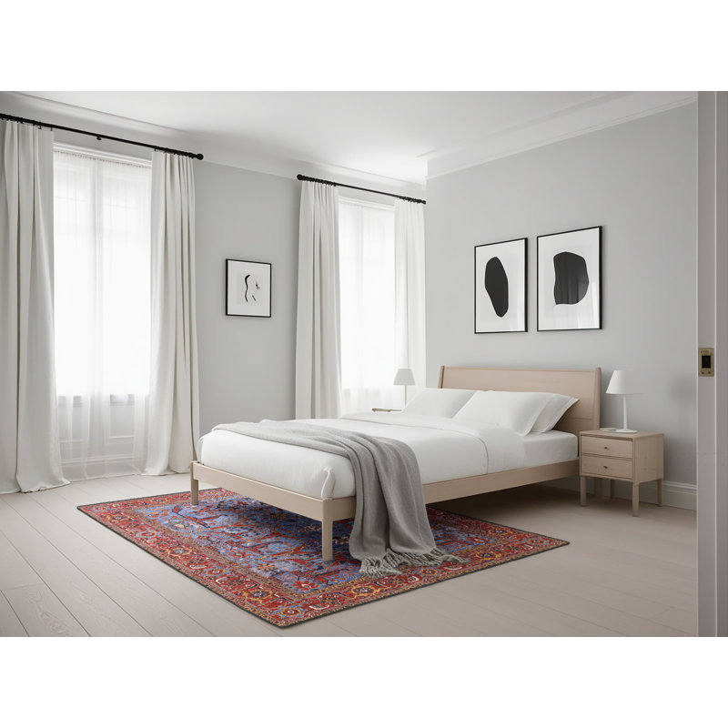 Tapis oriental rouge / bleu / beige Harbine, Rectangle 5 pi x 7 pi
