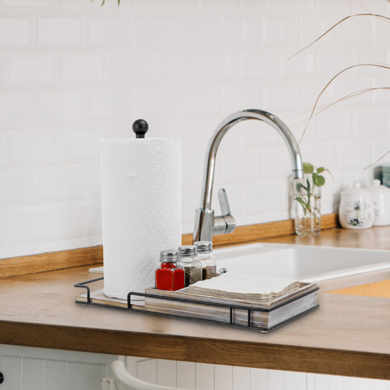 Iron and Solid Wood Paper Towel Holder