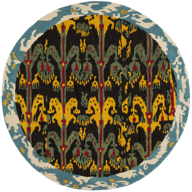 Kline Ikat Hand Tufted Wool Ikat Rug, Round 6'